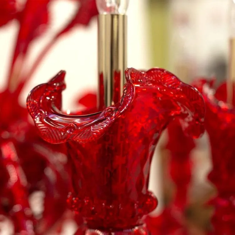 12 6 Light Elegant Multi-Tier Chandelier in Red Murano Glass
