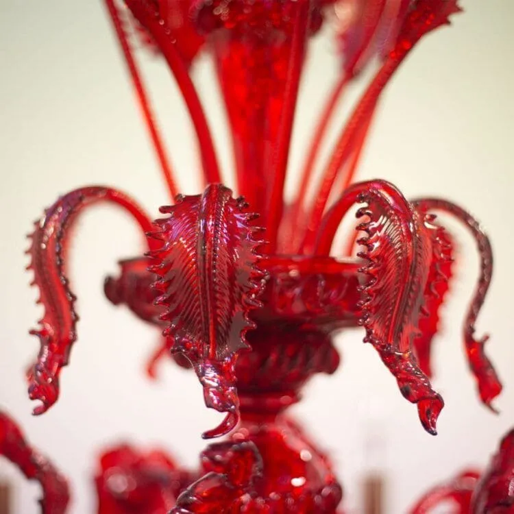 12 6 Light Elegant Multi-Tier Chandelier in Red Murano Glass