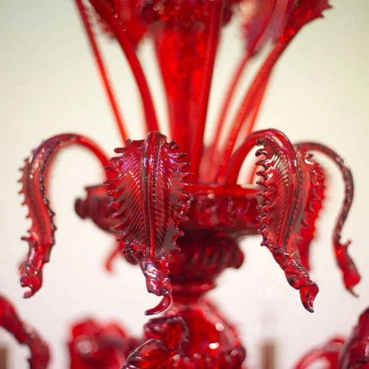12 6 Light Elegant Multi-Tier Chandelier in Red Murano Glass