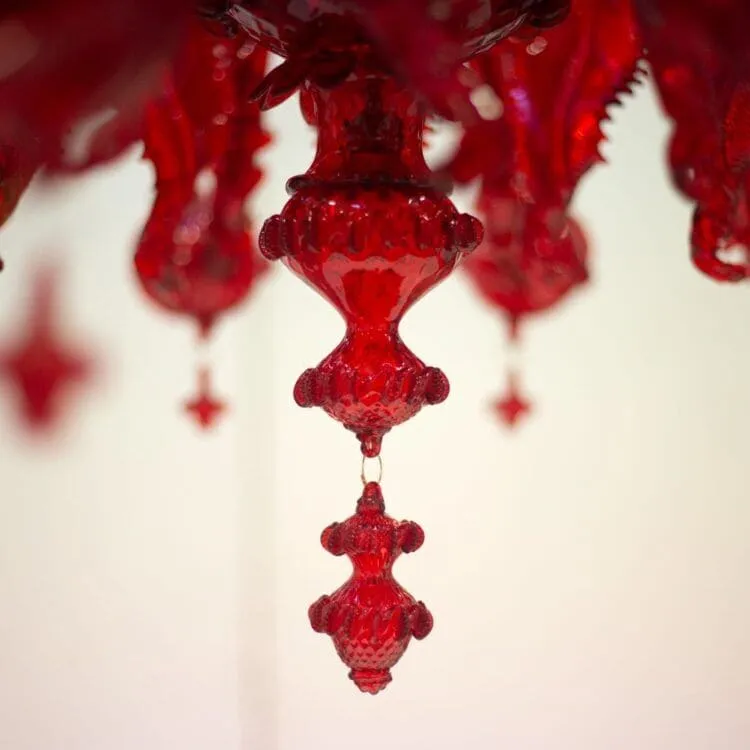 12 6 Light Elegant Multi-Tier Chandelier in Red Murano Glass