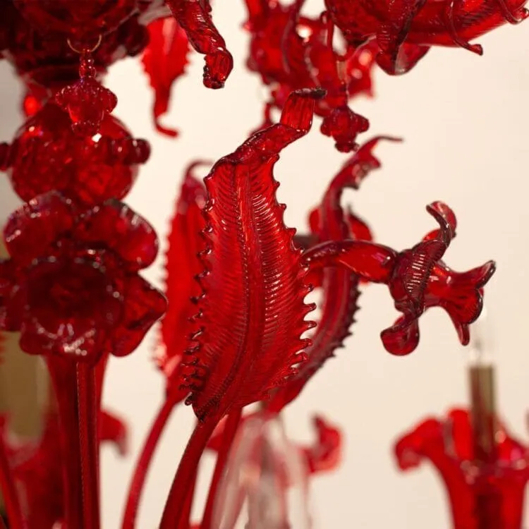 12 6 Light Elegant Multi-Tier Chandelier in Red Murano Glass