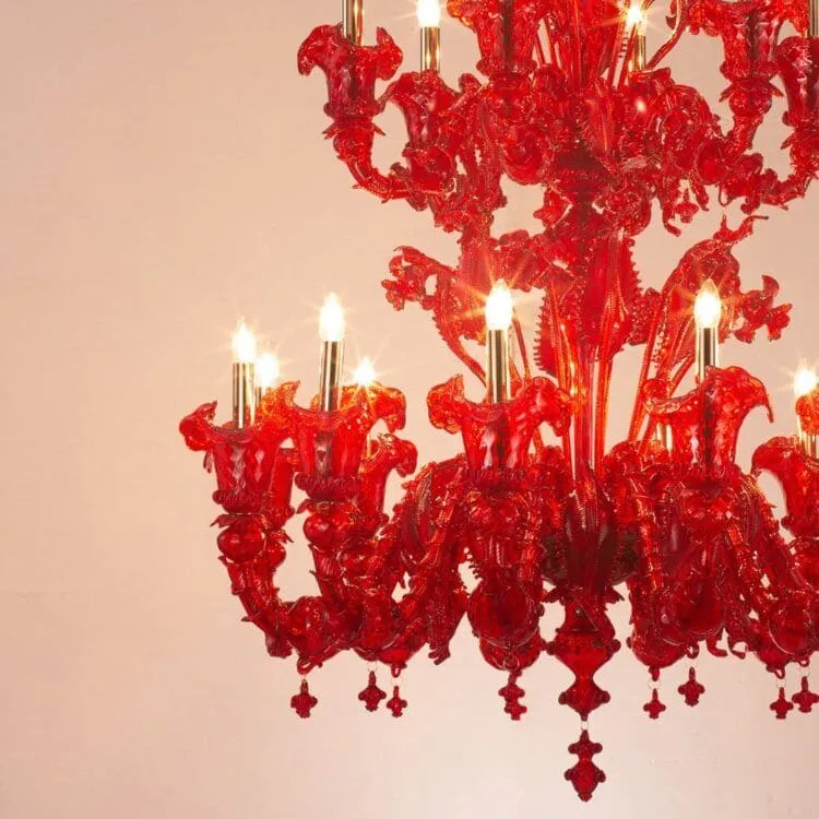 12 6 Light Elegant Multi-Tier Chandelier in Red Murano Glass