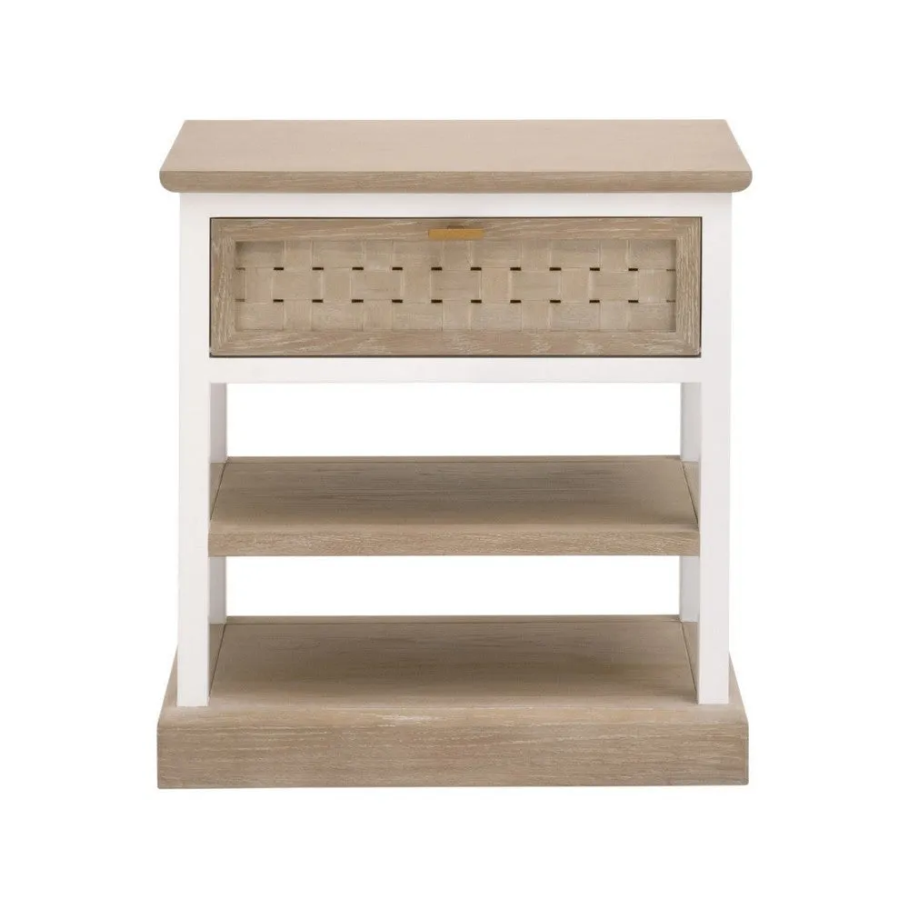 25 Inch Side End Table, 1 Drawer, 2 Open Storage Shelves, White, Oak Brown By Casagear Home