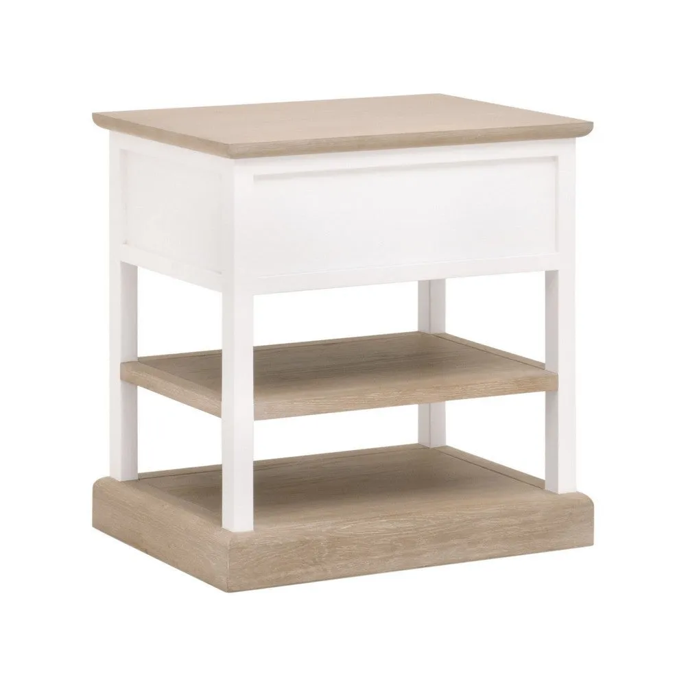 25 Inch Side End Table, 1 Drawer, 2 Open Storage Shelves, White, Oak Brown By Casagear Home