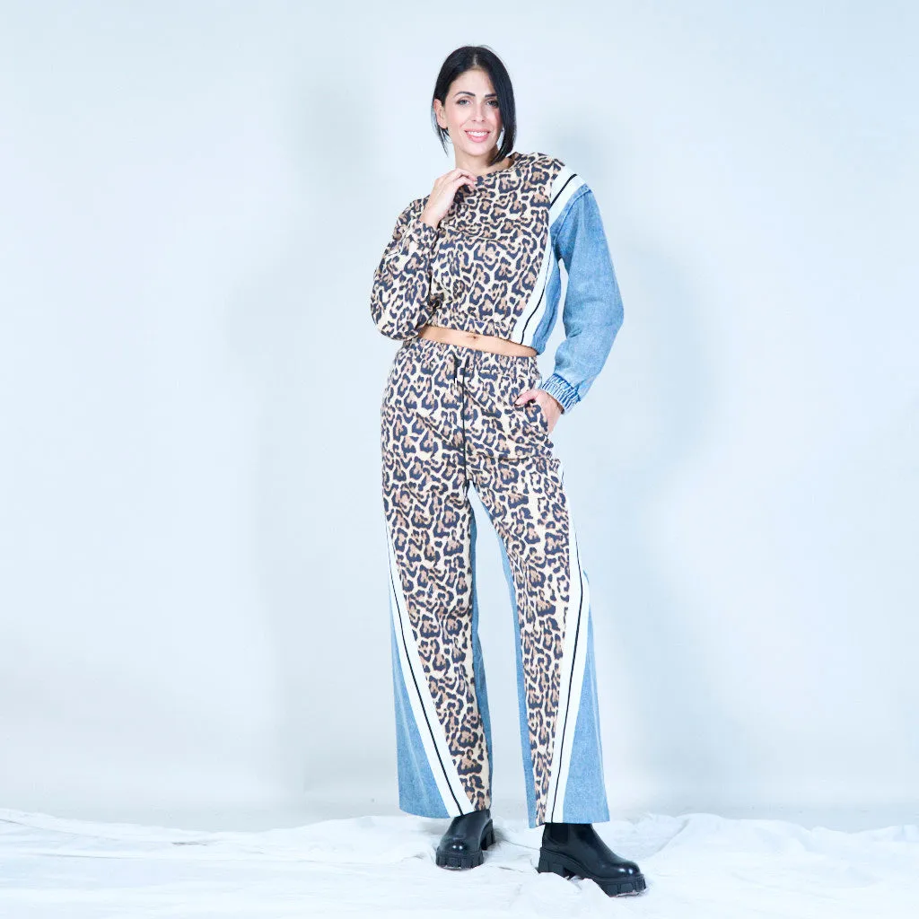 Animal print and denim panel set wholesale