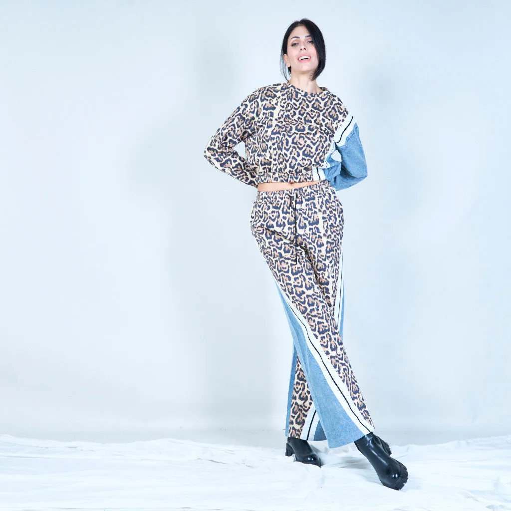 Animal print and denim panel set wholesale