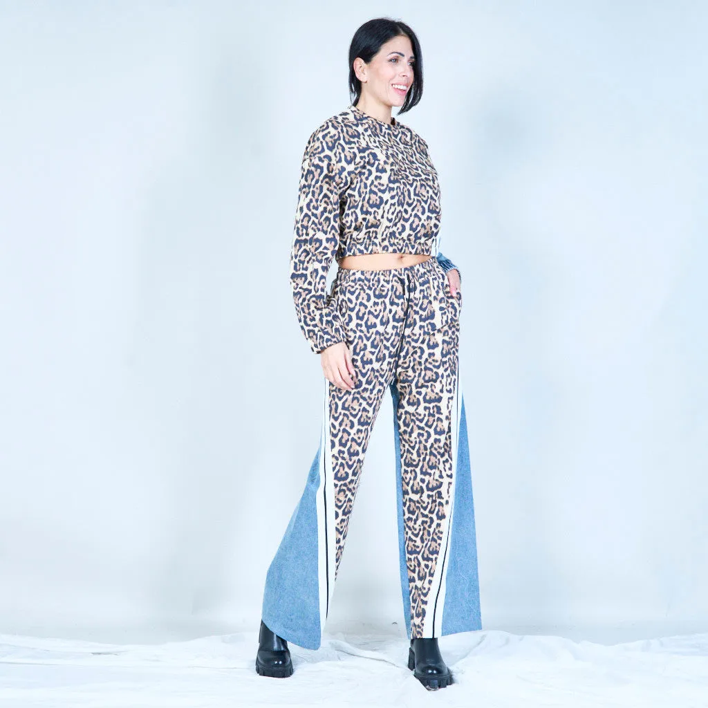 Animal print and denim panel set wholesale