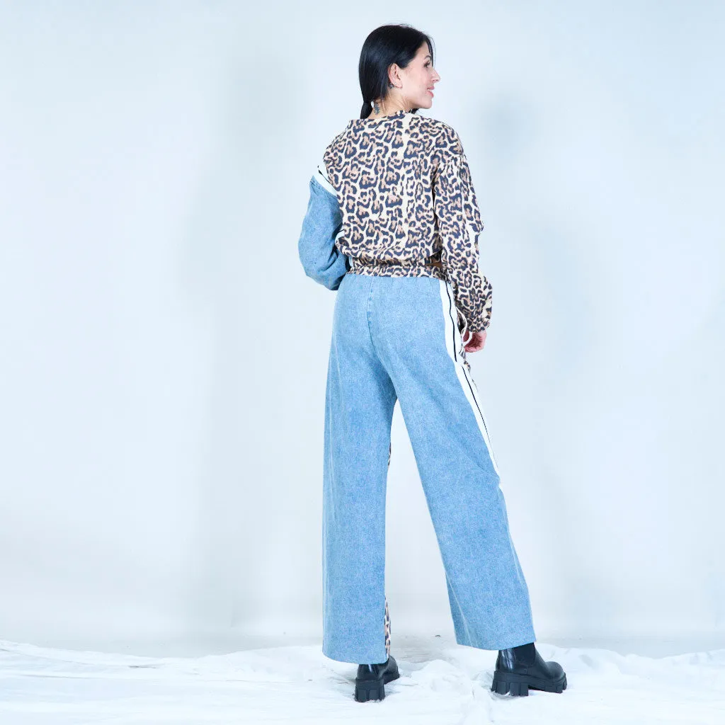 Animal print and denim panel set wholesale
