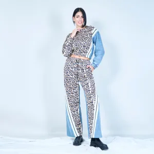 Animal print and denim panel set wholesale