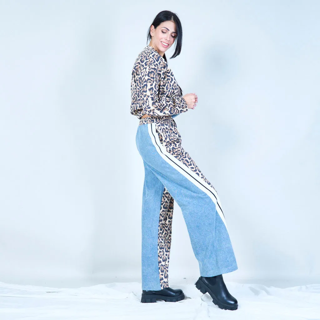 Animal print and denim panel set wholesale