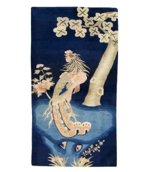 ANTIQUE CHINESE PAO TAO BLUE BEIGE PHOENIX 2' 6" x 4' 11"