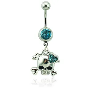 Belly Button Ring Surgical Steel Dangle Rhinestone Heart Skull 💀