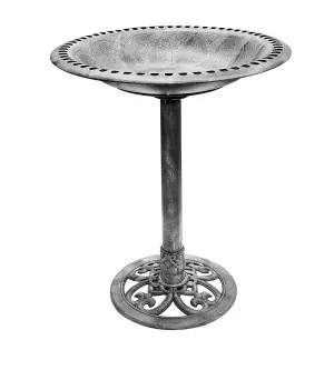 Birdbath Stone Grey 28" Height Pedestal Bird Bath Antique Outdoor Garden Vintage Yard Art Resin Fleur de lis Decoration Accents