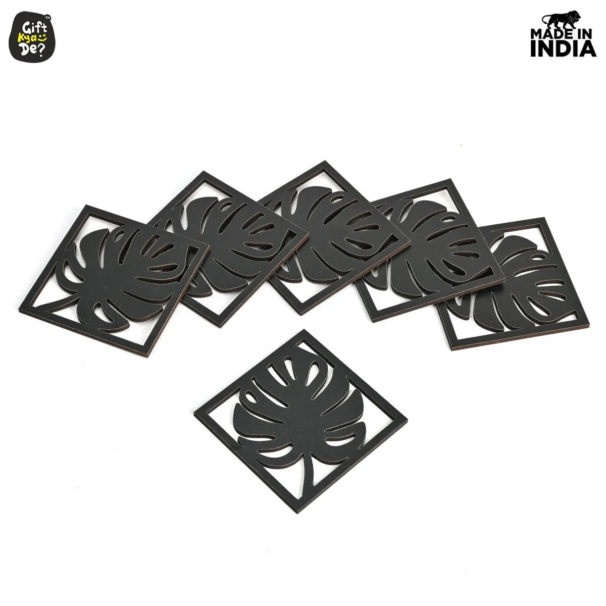 Coaster Set of 6 Leaf Cutwork Design | Wooden Coasters to Serve Tea Cups, Coffee Mugs and Glasses