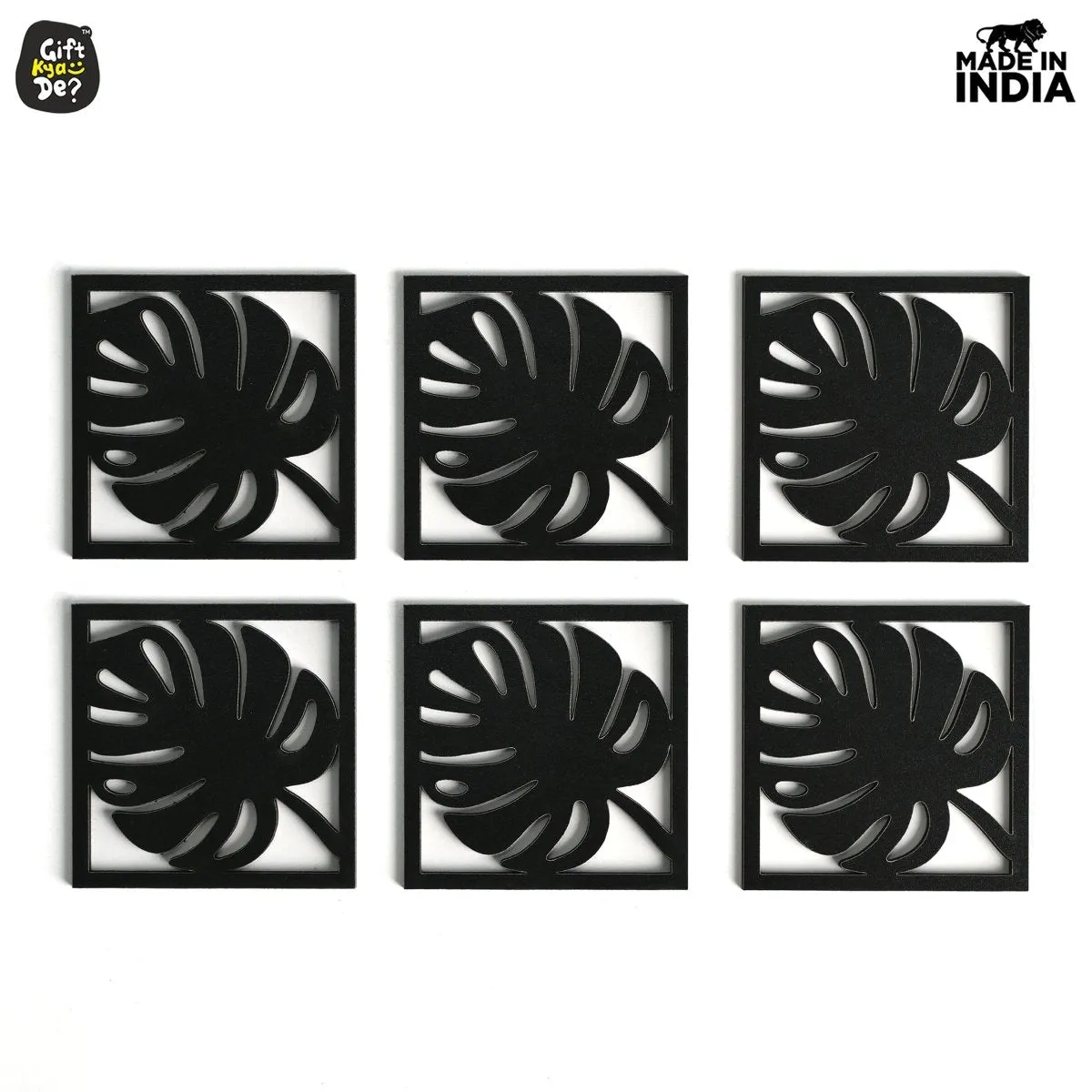 Coaster Set of 6 Leaf Cutwork Design | Wooden Coasters to Serve Tea Cups, Coffee Mugs and Glasses