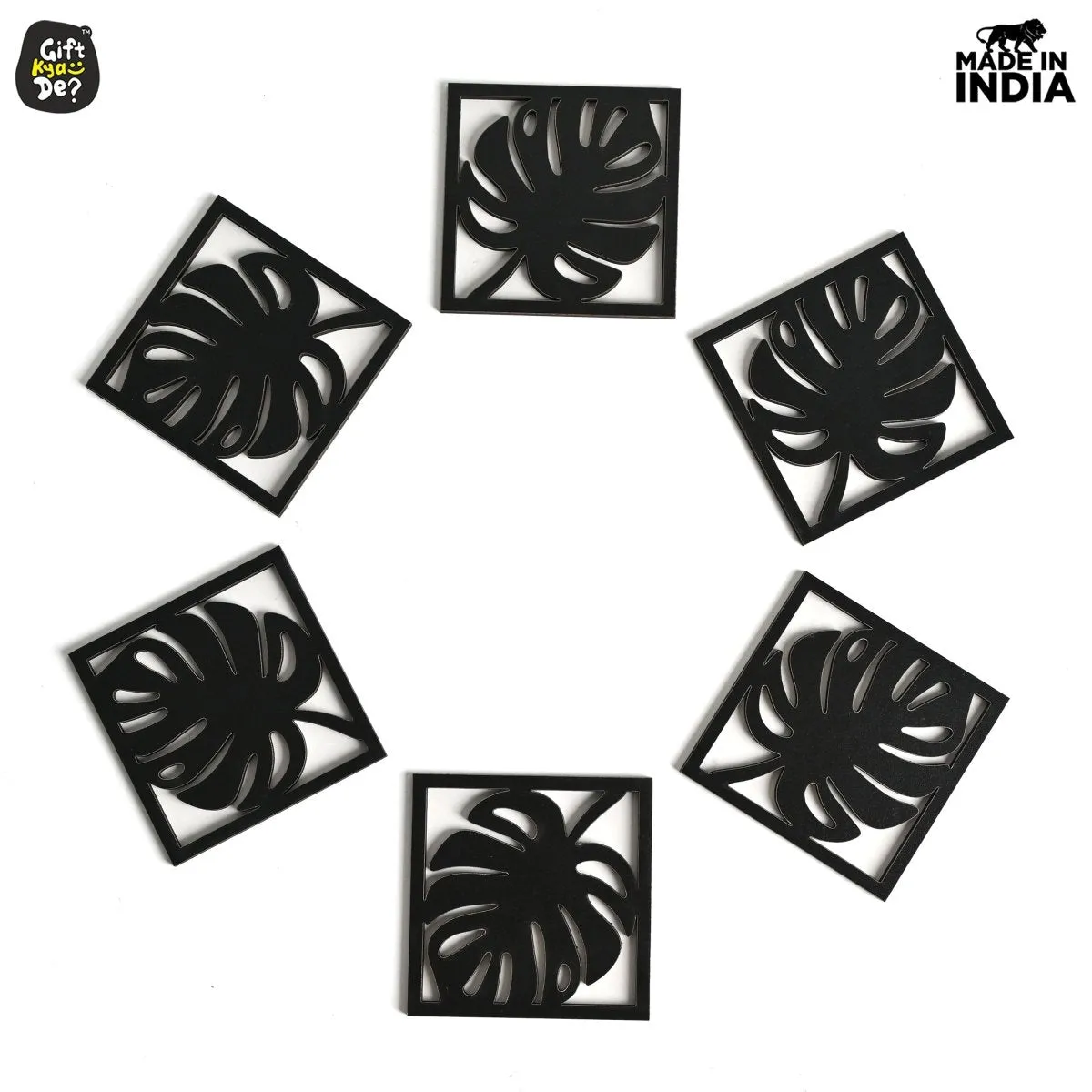 Coaster Set of 6 Leaf Cutwork Design | Wooden Coasters to Serve Tea Cups, Coffee Mugs and Glasses