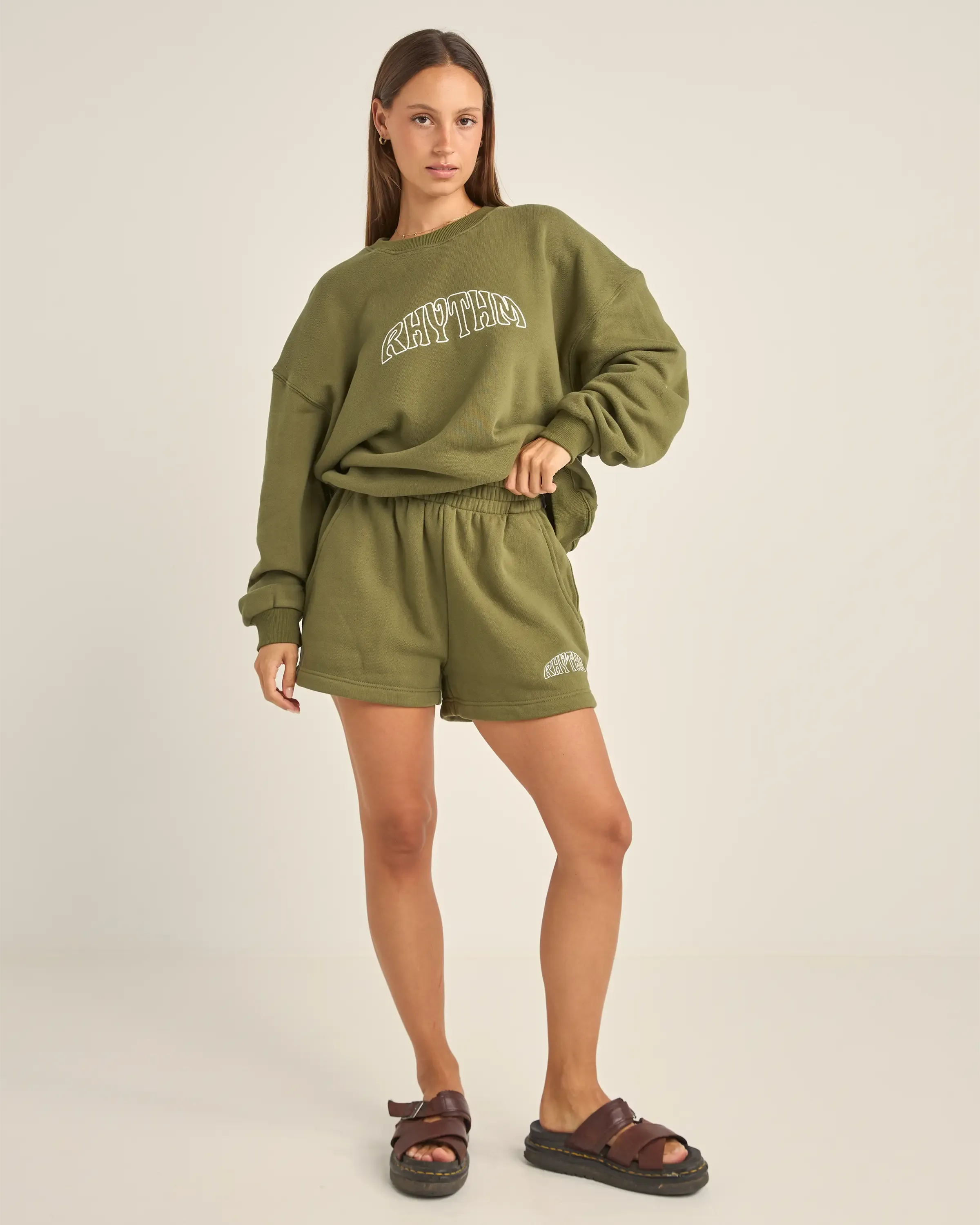 College Crew Neck Sweatshirt in Olive