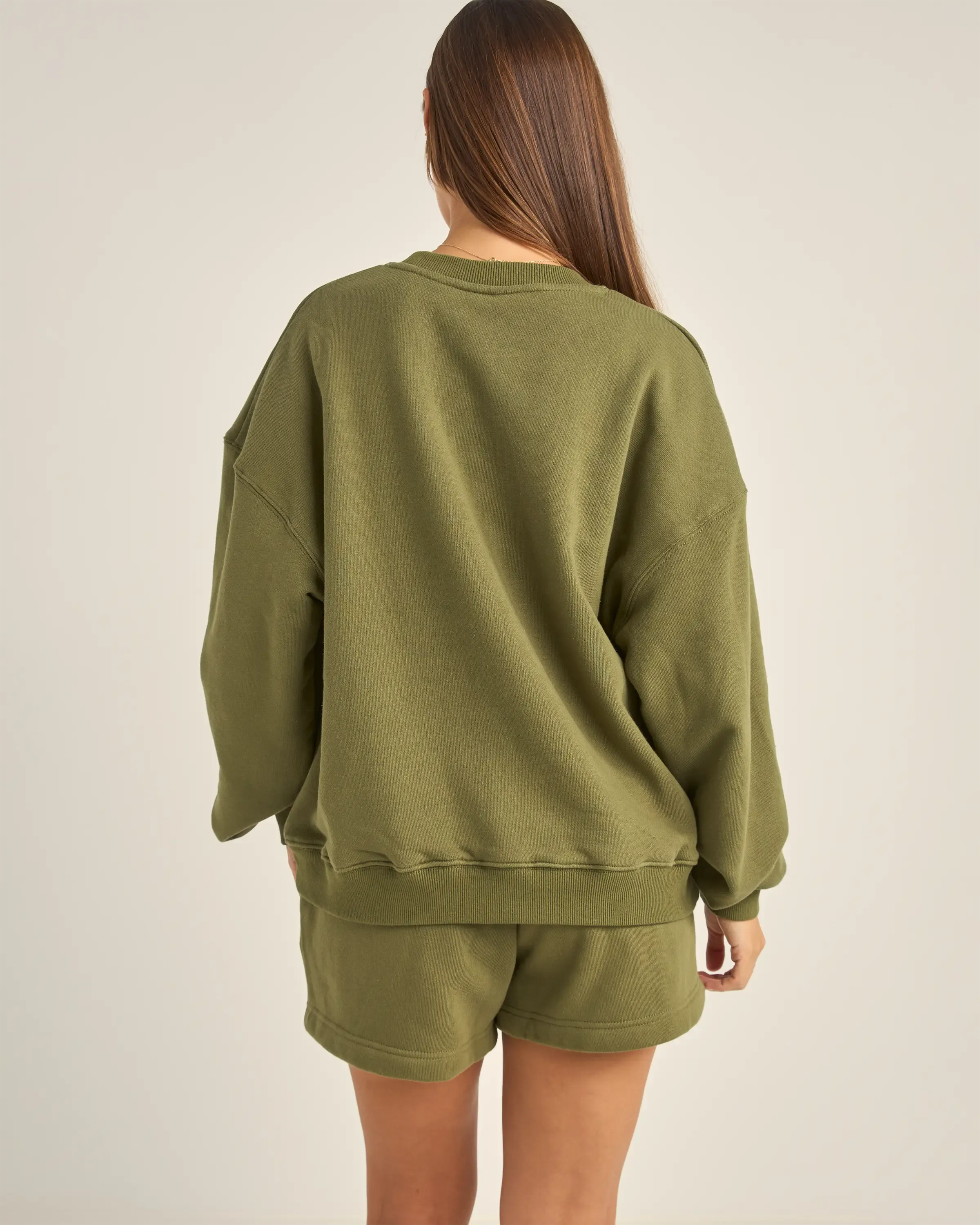 College Crew Neck Sweatshirt in Olive