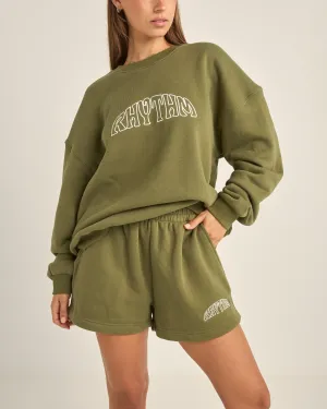 College Crew Neck Sweatshirt in Olive