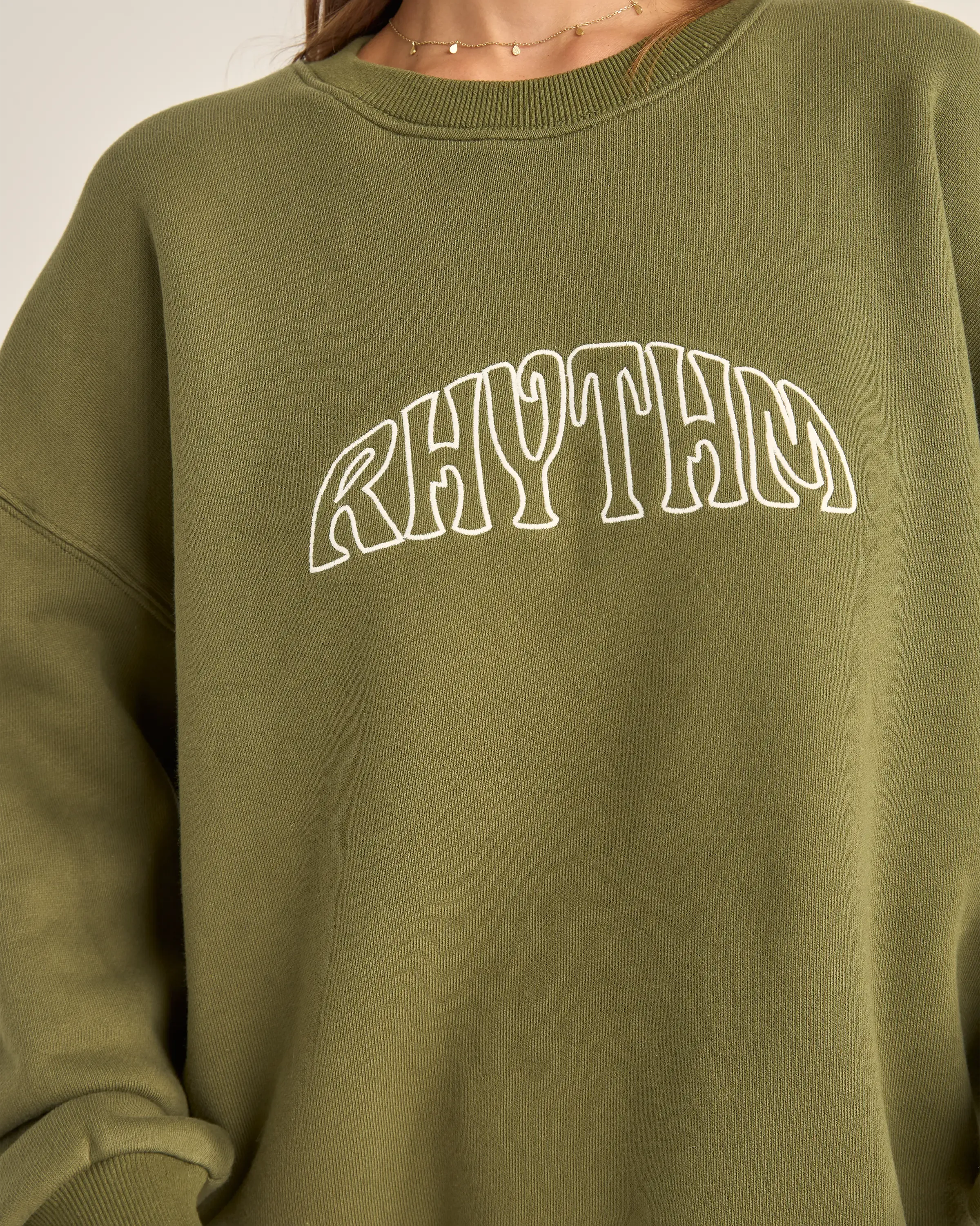 College Crew Neck Sweatshirt in Olive