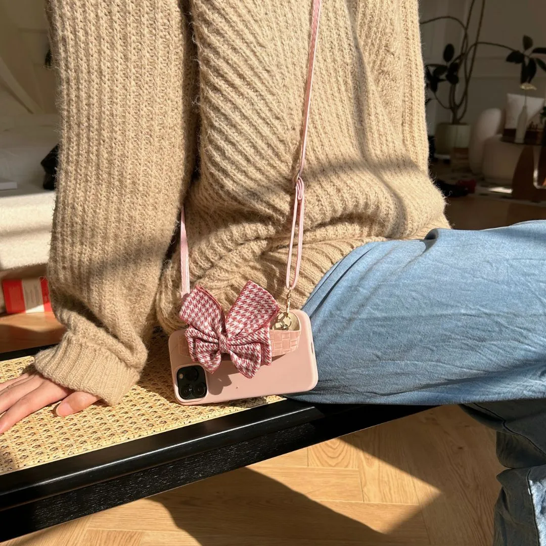 Cross-body Houndstooth Bowknot Phone Case