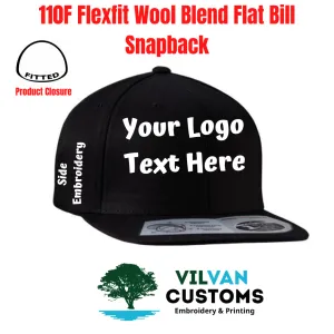 Custom Embroidery, 110F Flexfit Wool Blend Flat Bill Snapback Hats