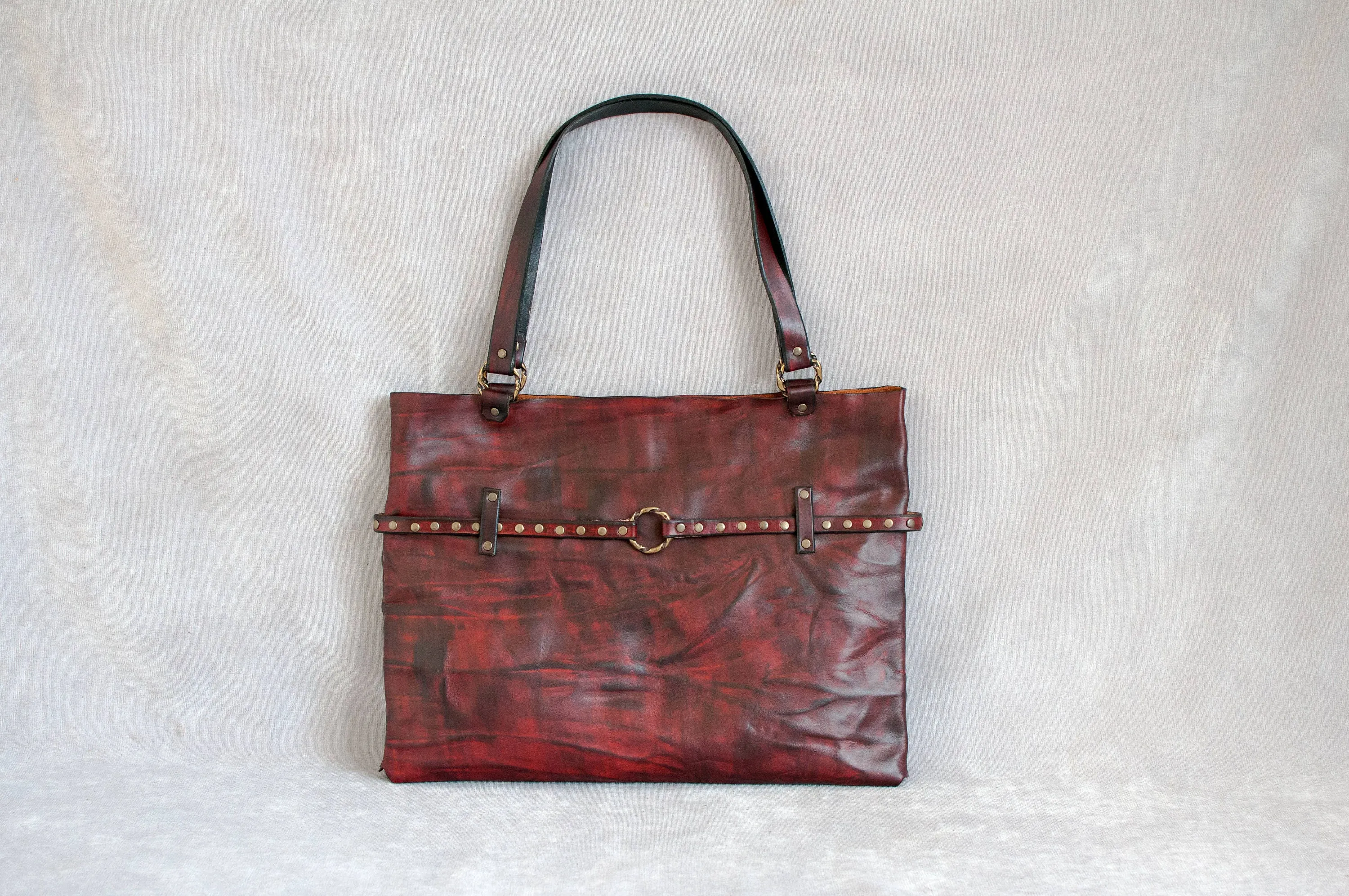 Custom Red Leather Tote Bag - Unique Handcrafted Gift for Her