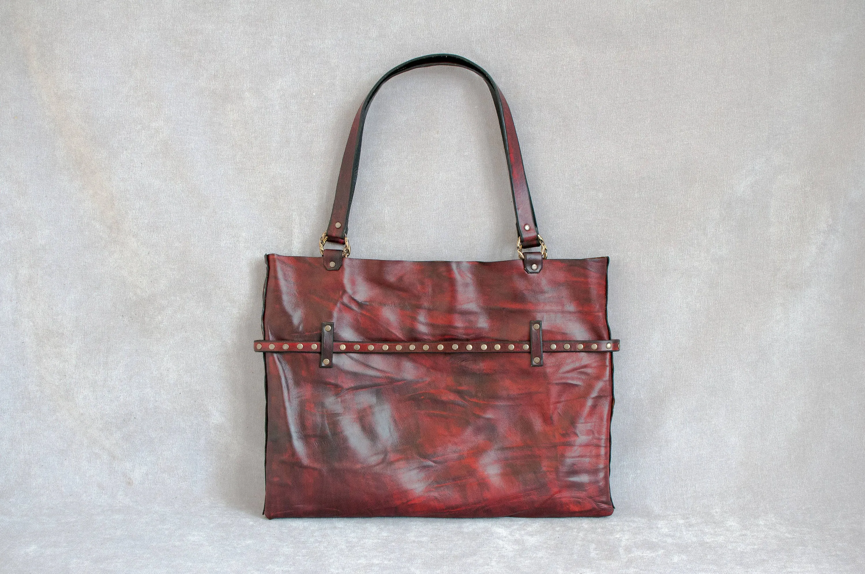 Custom Red Leather Tote Bag - Unique Handcrafted Gift for Her