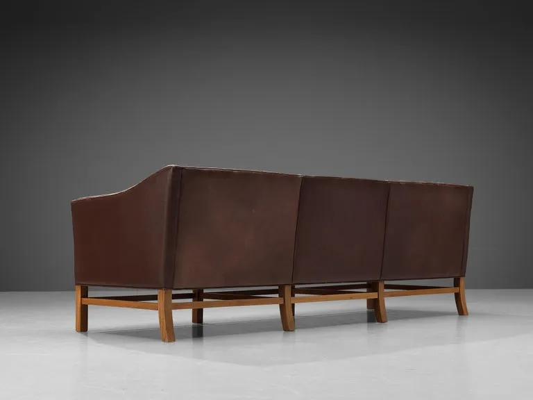 Danish Three Seat Sofa in Umber Leather and Mahogany
