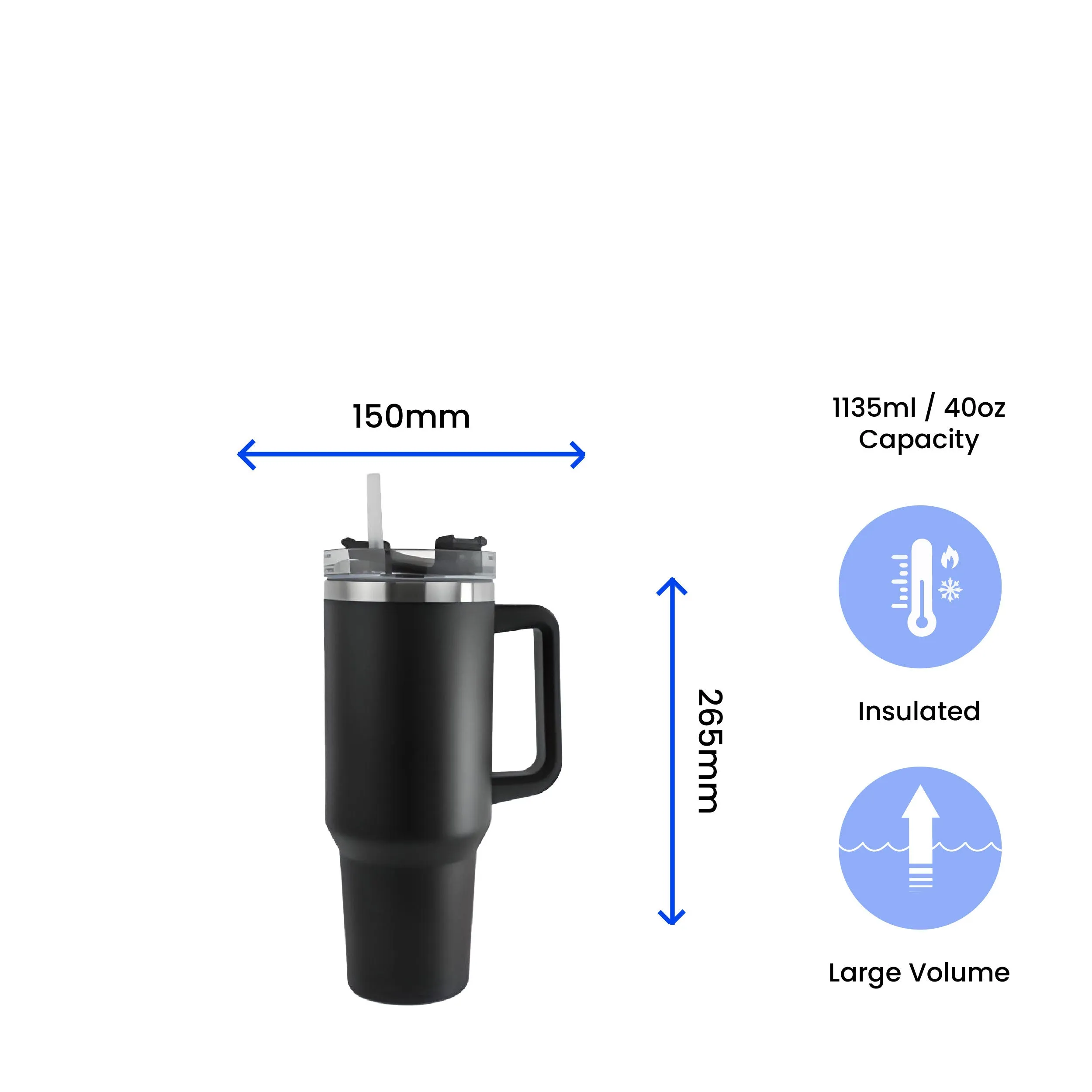 Engraved Extra Large Black Travel Cup 40oz/1135ml, Any Message