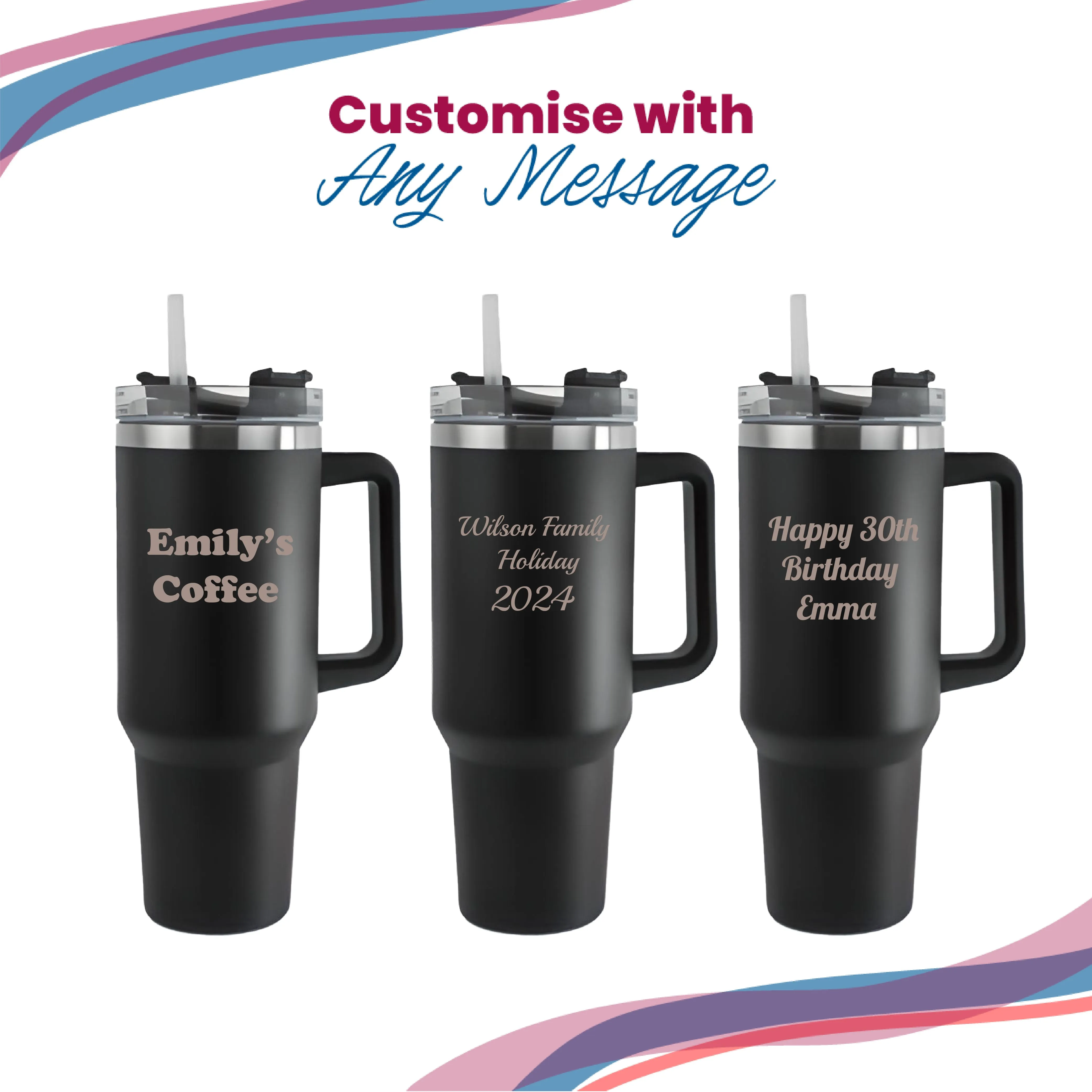 Engraved Extra Large Black Travel Cup 40oz/1135ml, Any Message