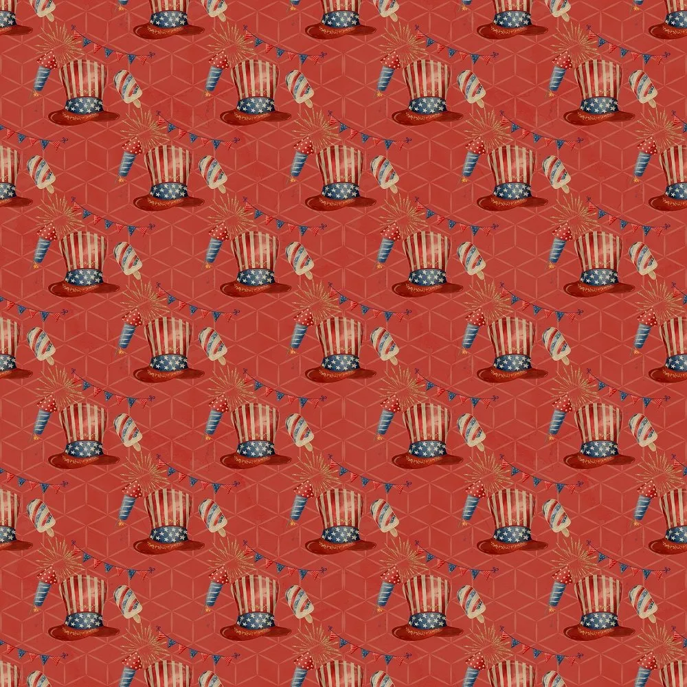 Geometric Patriotic Party Supplies Fabric - Red