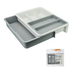 Grey Cutlery Tray, Utensil Drawer Organizer, Anti-Slip Cutlery Organiser, 3-in-1Expandable Kitchen Drawer Inserts with 7 Compartment