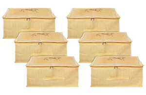 Heart Home Doli Printed Non-woven Foldable Underbed/Storage Bag/Wardrobe Organizer With Transparent Window- Pack of 6 (Gold)-50HH01815