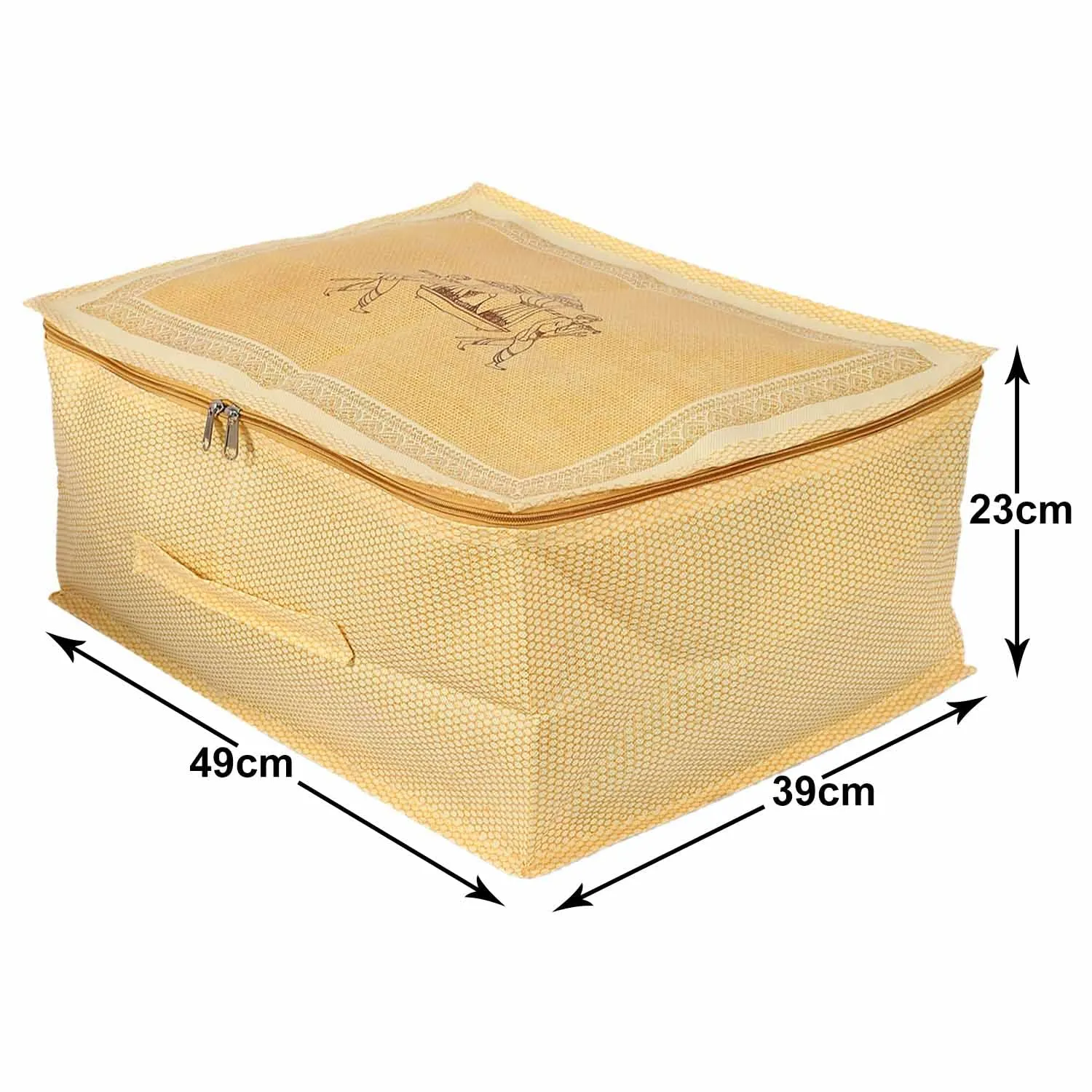 Heart Home Doli Printed Non-woven Underbed, Strorage Organizer With Transparent Window- Pack of 4 (Gold)-50HH01814