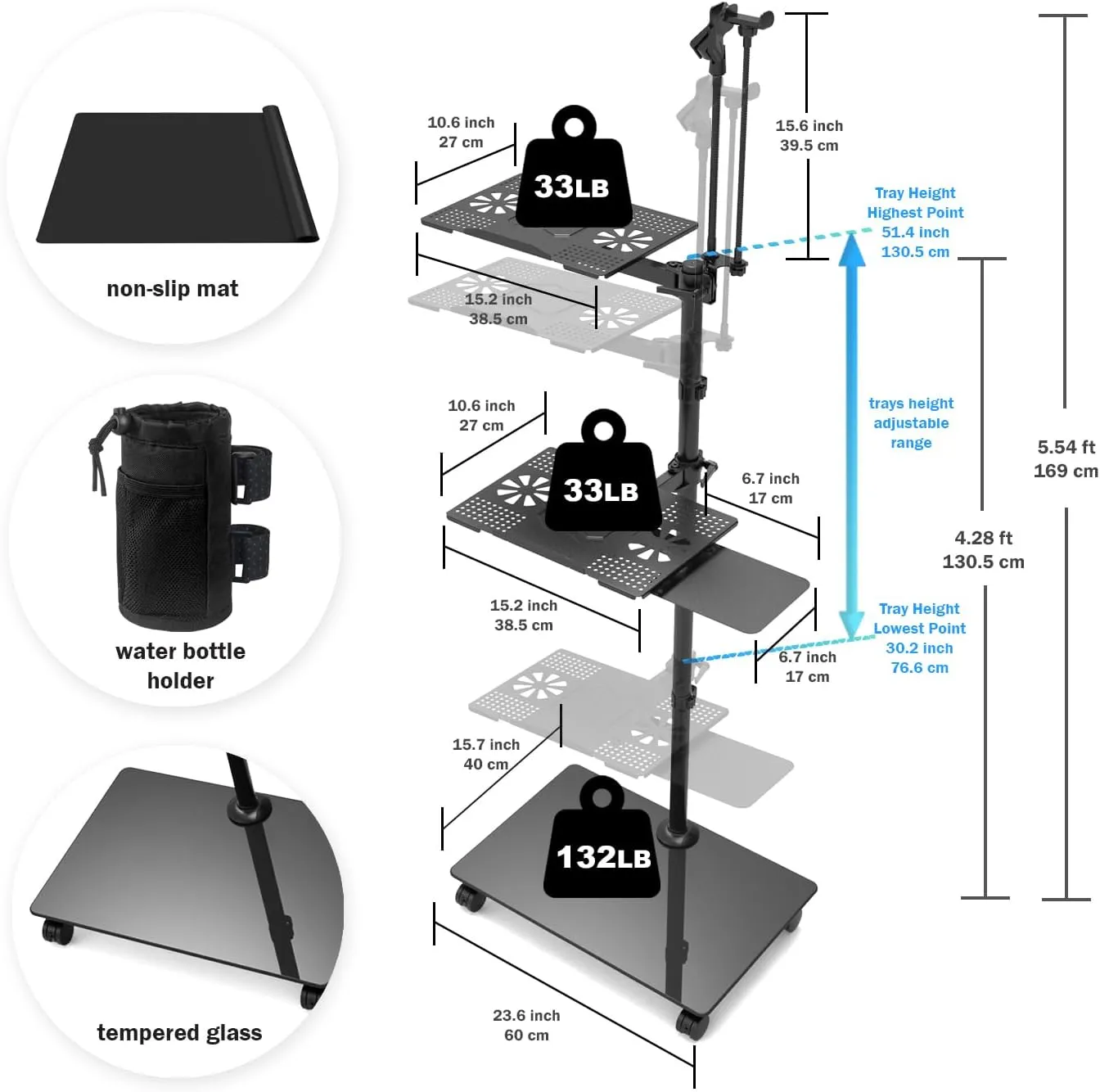 Height Adjustable Swivel Tilt Laptop Desk: Portable, Rolling, and Versatile | Perfect for Home, Office, and Workshops