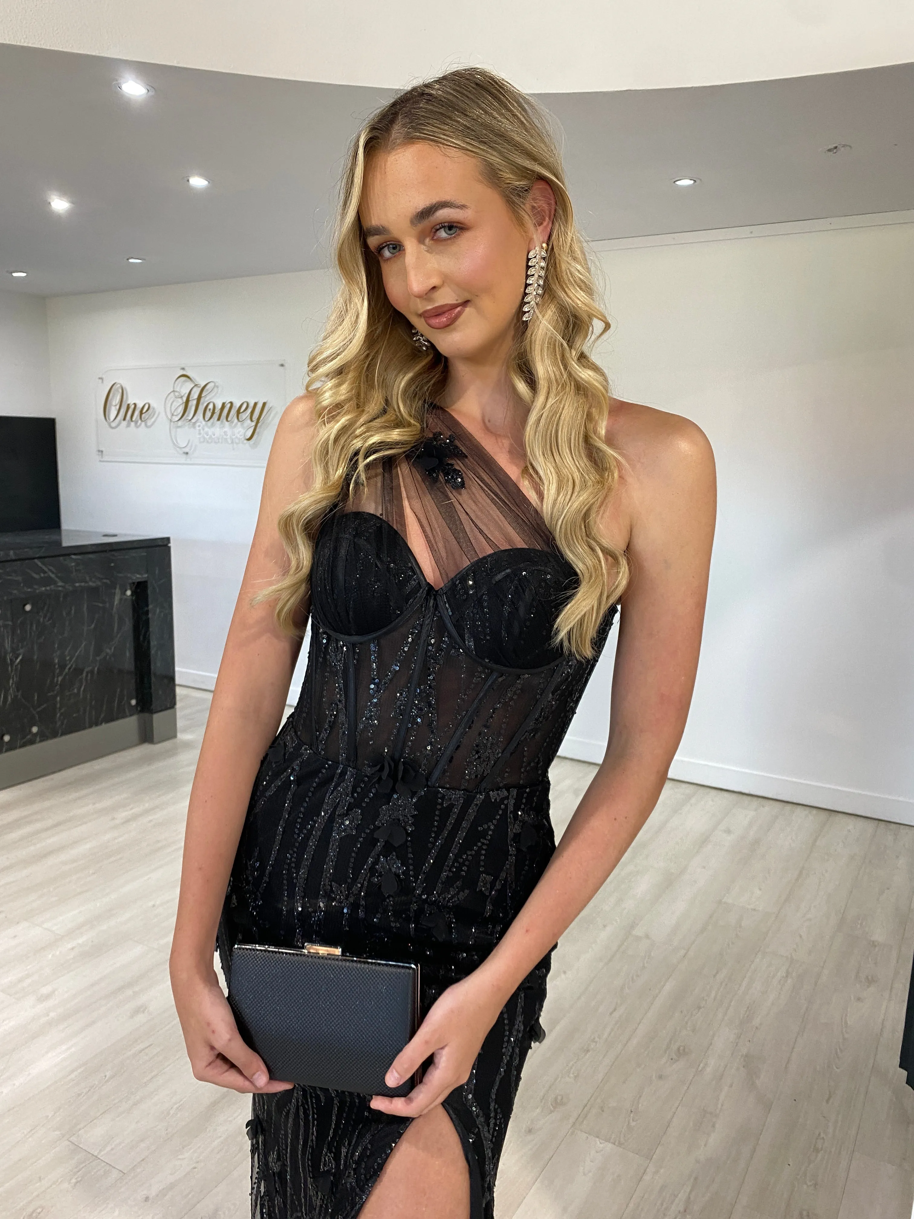 Honey Couture TORI Box Clutch with Rose Gold Metallic Trim