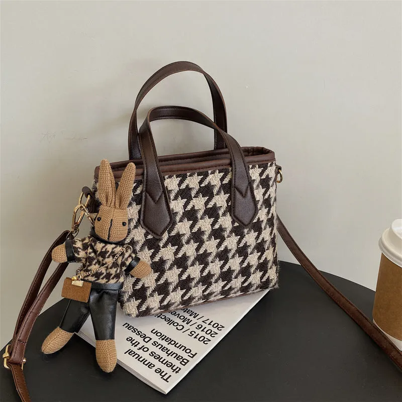Houndstooth or Plaid Shoulder Portable Messenger Bag