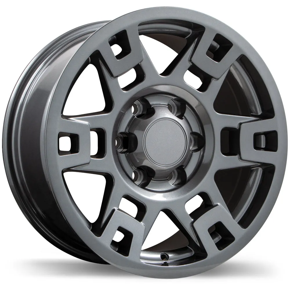Krypton Replica R213 17X8 6X139.7 5mm Offset Gloss Gunmetal Wheels with Flat Flange Washer Lug Seat for Toyota