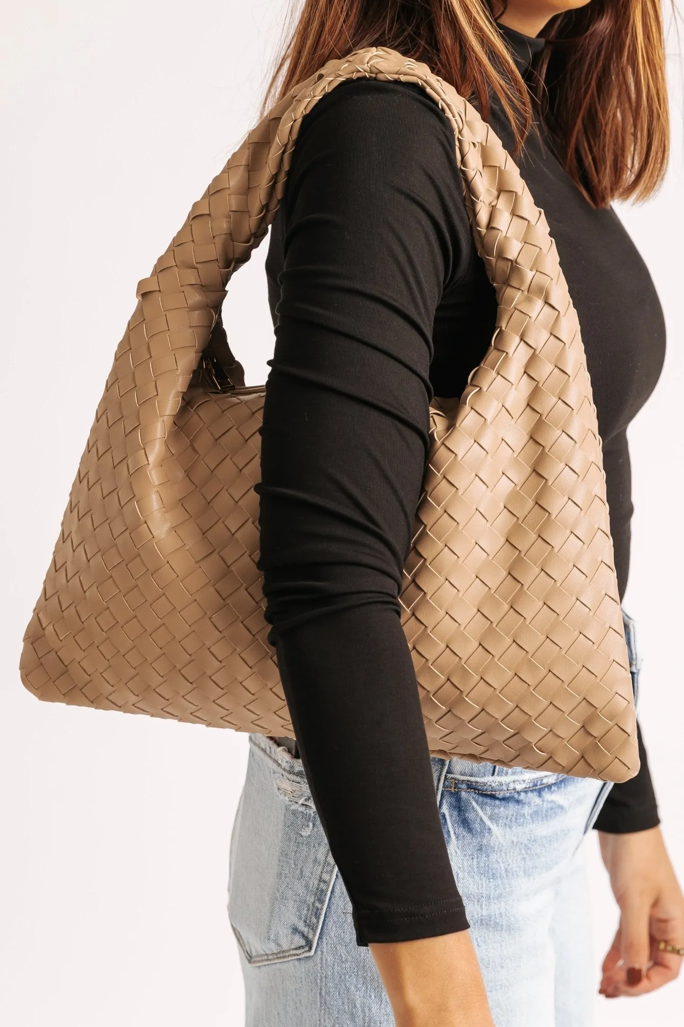Leah Natural Woven Vegan Leather Shoulder Bag - FINAL SALE