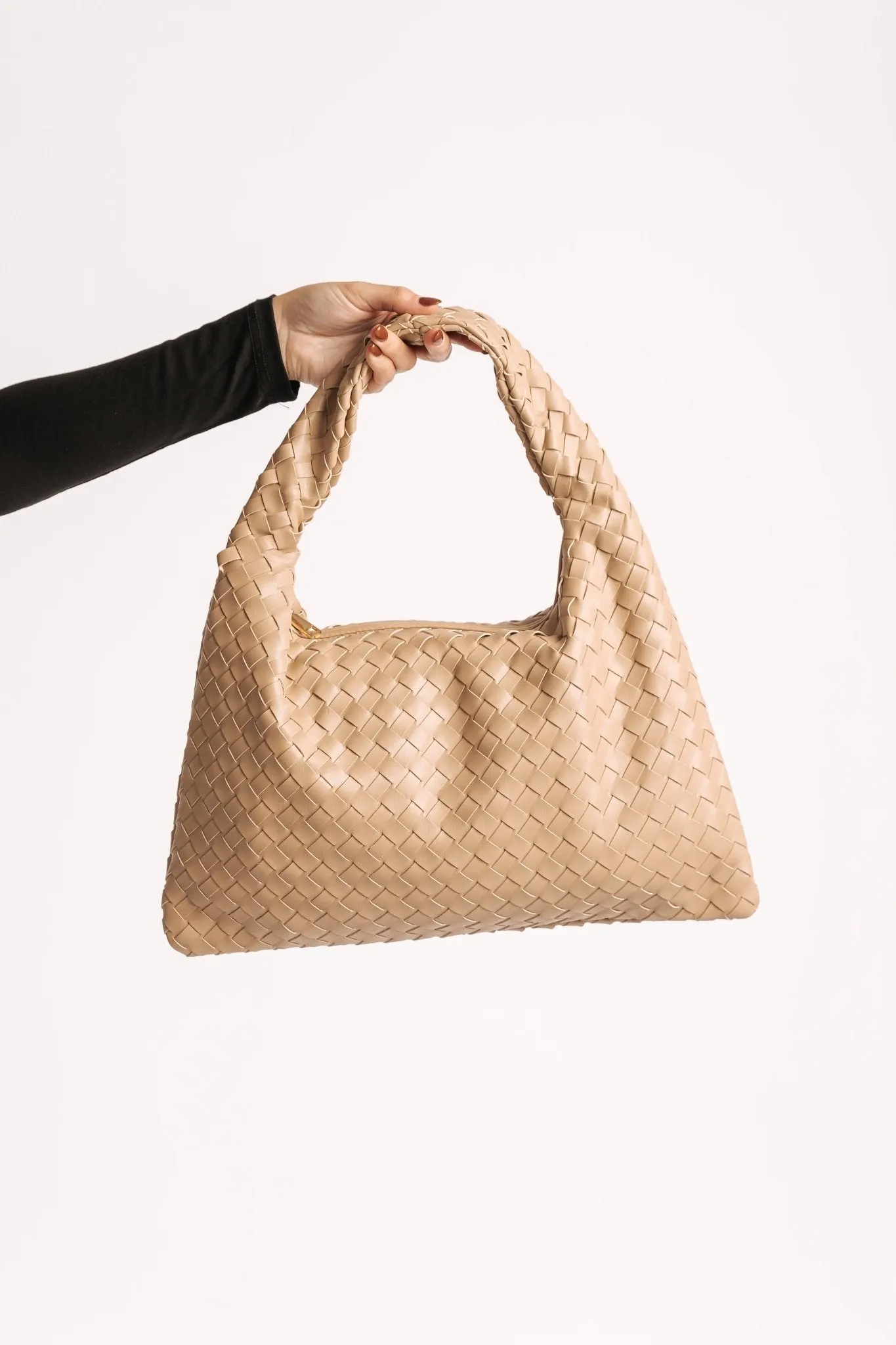 Leah Natural Woven Vegan Leather Shoulder Bag - FINAL SALE