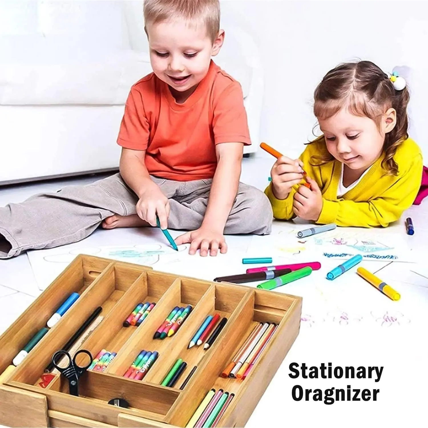 MASS DYNAMIC Bamboo Cutlery Tray, Expandable Drawer Organiser, Space-Saving 5-7 Storage Compartments Holds Silverware, Kitchen Utensils, Office Supplies, Bathroom Accessories (Size: 5x48.5x37cm)