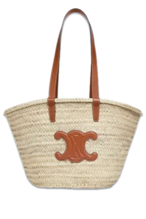 Medium Celine Classic Panier In Palm Leaves And Calfskin