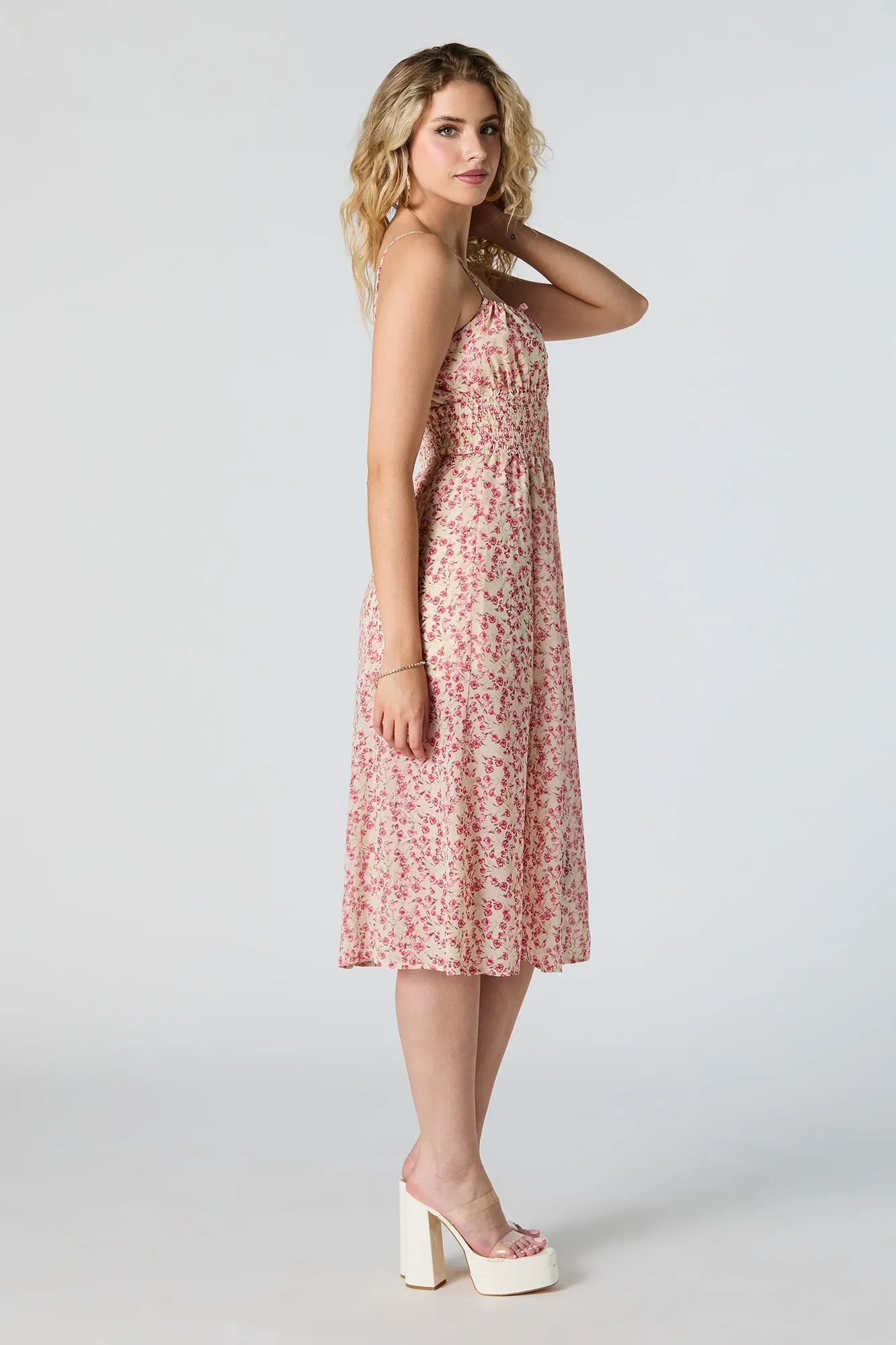 Mesh Smocked Waist Sleeveless Midi Dress