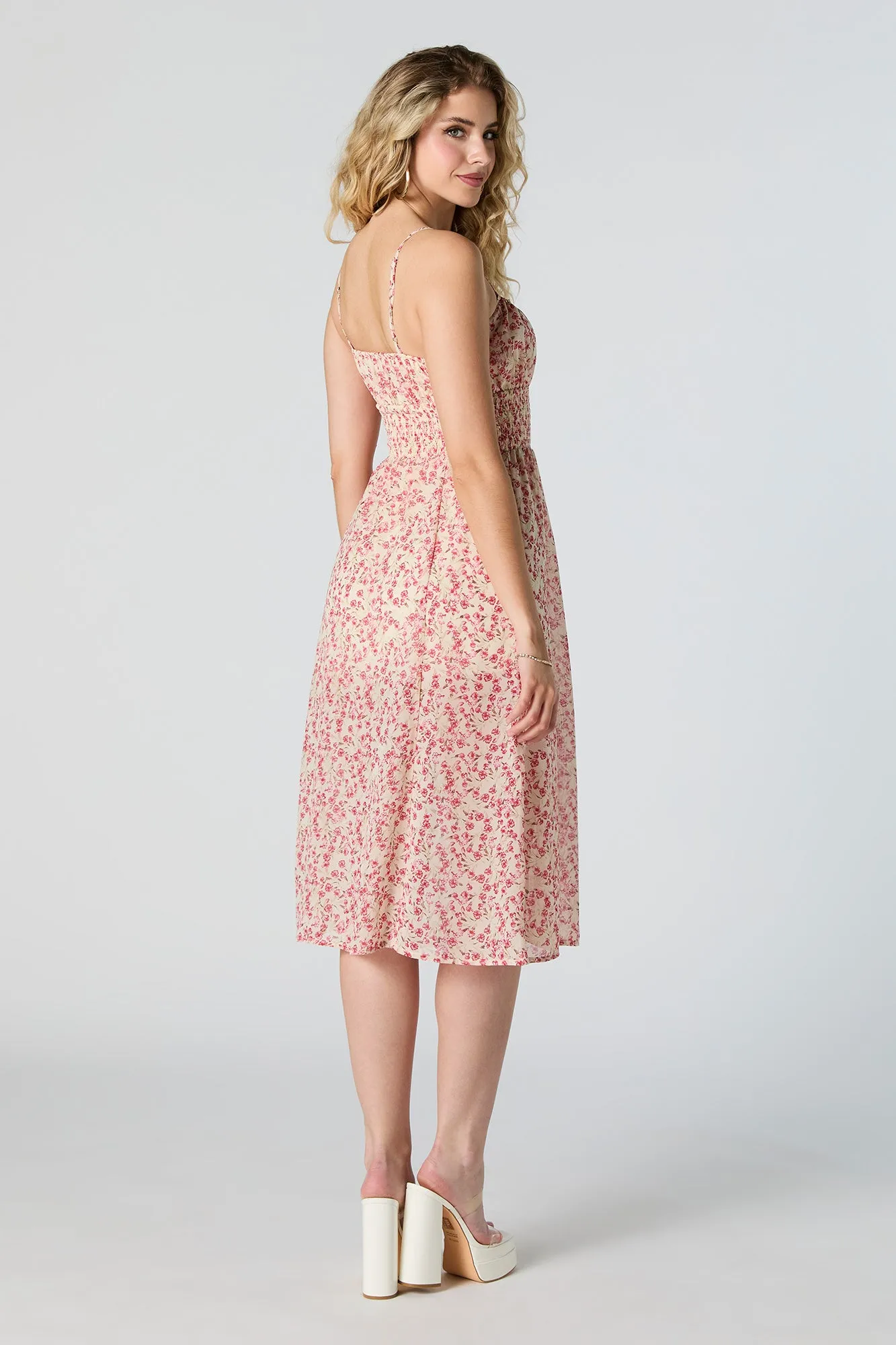 Mesh Smocked Waist Sleeveless Midi Dress