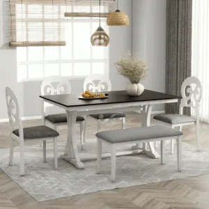 Mid-Century 6-Piece Trestle Table Set