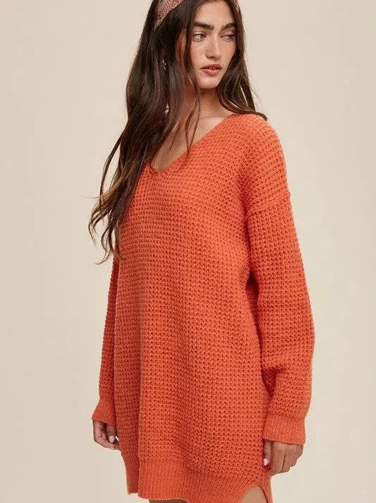 Normalcy is for the Weak Slouchy V-neck Ribbed Knit Sweater