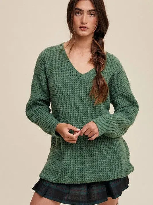 Normalcy is for the Weak Slouchy V-neck Ribbed Knit Sweater