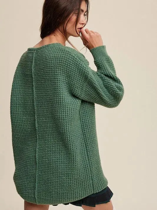 Normalcy is for the Weak Slouchy V-neck Ribbed Knit Sweater