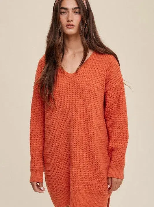 Normalcy is for the Weak Slouchy V-neck Ribbed Knit Sweater